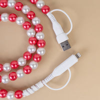 Load image into Gallery viewer, CC22 - 4-in-1 Beaded Charging Cable - Red &amp; White
