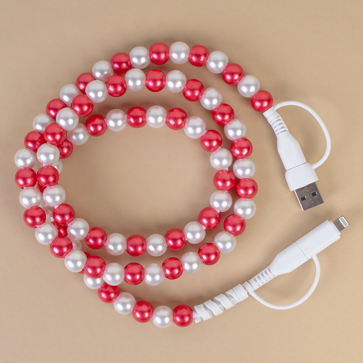 CC22 - 4-in-1 Beaded Charging Cable - Red & White