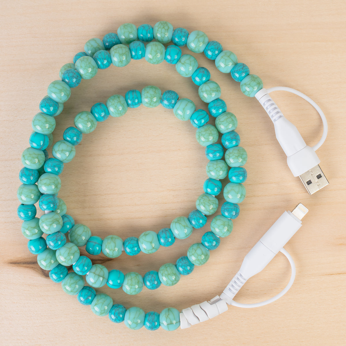 CC32 - 4-in-1 Beaded Charging Cable - Turquoise