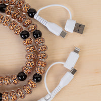 Load image into Gallery viewer, CC35 - 4-in-1 Beaded Charging Cable - Black &amp; Leopard
