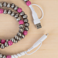 Load image into Gallery viewer, CC36 - 4-in-1 Beaded Charging Cable - Fuchsia &amp; Silver
