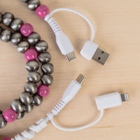 Load image into Gallery viewer, CC36 - 4-in-1 Beaded Charging Cable - Fuchsia &amp; Silver
