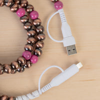 Load image into Gallery viewer, CC37 - 4-in-1 Beaded Charging Cable - Fuchsia &amp; Copper
