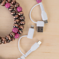 Load image into Gallery viewer, CC37 - 4-in-1 Beaded Charging Cable - Fuchsia &amp; Copper

