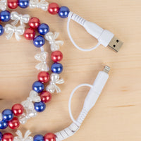 Load image into Gallery viewer, CC45 - 4-in-1 Beaded Charging Cable - Red White &amp; Blue
