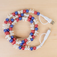 Load image into Gallery viewer, CC45 - 4-in-1 Beaded Charging Cable - Red White &amp; Blue
