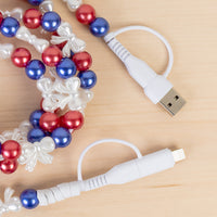 Load image into Gallery viewer, CC48 - 4-in-1 Extra Long Beaded Charging Cable - Red White &amp; Blue
