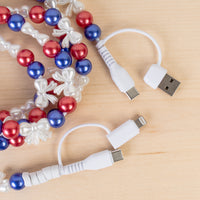 Load image into Gallery viewer, CC48 - 4-in-1 Extra Long Beaded Charging Cable - Red White &amp; Blue
