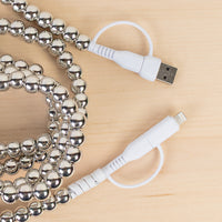 Load image into Gallery viewer, CC55 - 4-in-1 Extra Long Beaded Charging Cable - Silver
