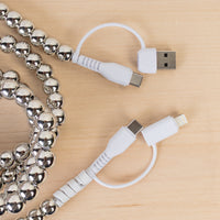 Load image into Gallery viewer, CC55 - 4-in-1 Extra Long Beaded Charging Cable - Silver
