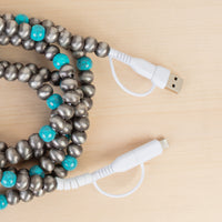 Load image into Gallery viewer, CC60 - 4-in-1 Extra Long Beaded Charging Cable - Turquoise &amp; Silver
