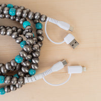 Load image into Gallery viewer, CC60 - 4-in-1 Extra Long Beaded Charging Cable - Turquoise &amp; Silver
