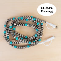 Load image into Gallery viewer, CC60 - 4-in-1 Extra Long Beaded Charging Cable - Turquoise &amp; Silver
