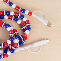 Load image into Gallery viewer, CC62 - 4-in-1 Extra Long Beaded Charging Cable - Red White &amp; Blue
