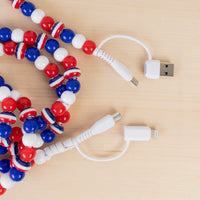 Load image into Gallery viewer, CC62 - 4-in-1 Extra Long Beaded Charging Cable - Red White &amp; Blue
