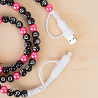 Load image into Gallery viewer, CC67 - 4-in-1 Beaded Charging Cable - Fuchsia &amp; 8-Ball
