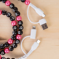 Load image into Gallery viewer, CC67 - 4-in-1 Beaded Charging Cable - Fuchsia &amp; 8-Ball
