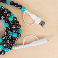 Load image into Gallery viewer, CC68 - 4-in-1 Extra Long Beaded Charging Cable - Turquoise &amp; 8-Ball
