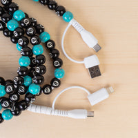 Load image into Gallery viewer, CC68 - 4-in-1 Extra Long Beaded Charging Cable - Turquoise &amp; 8-Ball
