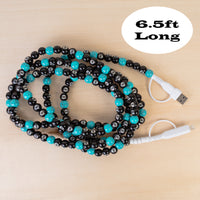 Load image into Gallery viewer, CC68 - 4-in-1 Extra Long Beaded Charging Cable - Turquoise &amp; 8-Ball
