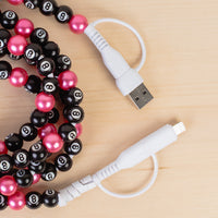 Load image into Gallery viewer, CC69 - 4-in-1 Extra Long Beaded Charging Cable - Fuchsia &amp; 8-Ball
