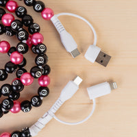 Load image into Gallery viewer, CC69 - 4-in-1 Extra Long Beaded Charging Cable - Fuchsia &amp; 8-Ball

