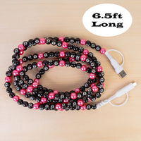 Load image into Gallery viewer, CC69 - 4-in-1 Extra Long Beaded Charging Cable - Fuchsia &amp; 8-Ball
