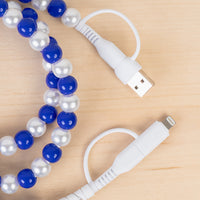 Load image into Gallery viewer, CC71 - 4-in-1 Beaded Charging Cable - Royal Blue &amp; Pearl
