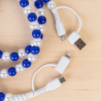 Load image into Gallery viewer, CC71 - 4-in-1 Beaded Charging Cable - Royal Blue &amp; Pearl
