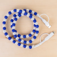 Load image into Gallery viewer, CC71 - 4-in-1 Beaded Charging Cable - Royal Blue &amp; Pearl
