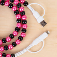 Load image into Gallery viewer, CC72 - 4-in-1 Beaded Charging Cable - Fuchsia &amp; Black
