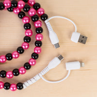 Load image into Gallery viewer, CC72 - 4-in-1 Beaded Charging Cable - Fuchsia &amp; Black
