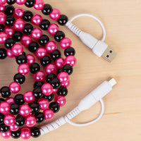 Load image into Gallery viewer, CC73 - 4-in-1 Extra Long Beaded Charging Cable - Fuchsia &amp; Black

