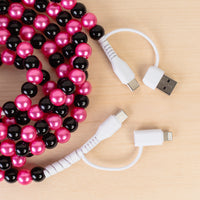 Load image into Gallery viewer, CC73 - 4-in-1 Extra Long Beaded Charging Cable - Fuchsia &amp; Black
