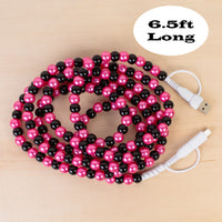 Load image into Gallery viewer, CC73 - 4-in-1 Extra Long Beaded Charging Cable - Fuchsia &amp; Black
