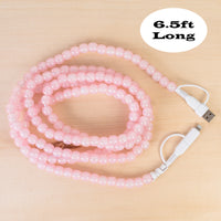 Load image into Gallery viewer, CC80 - 4-in-1 Extra Long Beaded Charging Cable - Pink Opal
