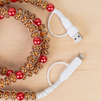 Load image into Gallery viewer, CC81 - 4-in-1 Beaded Charging Cable - Red &amp; Leopard
