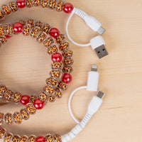 Load image into Gallery viewer, CC81 - 4-in-1 Beaded Charging Cable - Red &amp; Leopard
