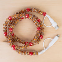 Load image into Gallery viewer, CC81 - 4-in-1 Beaded Charging Cable - Red &amp; Leopard

