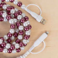 Load image into Gallery viewer, CC82 - 4-in-1 Extra Long Beaded Charging Cable - Purple &amp; Pearl
