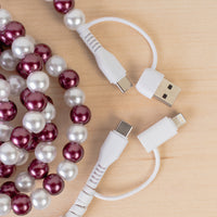 Load image into Gallery viewer, CC82 - 4-in-1 Extra Long Beaded Charging Cable - Purple &amp; Pearl
