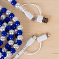 Load image into Gallery viewer, CC83 - 4-in-1 Extra Long Beaded Charging Cable - Royal Blue &amp; Pearl
