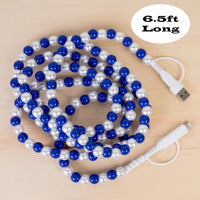 Load image into Gallery viewer, CC83 - 4-in-1 Extra Long Beaded Charging Cable - Royal Blue &amp; Pearl
