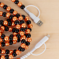 Load image into Gallery viewer, CC84 - 4-in-1 Extra Long Beaded Charging Cable - Orange &amp; Black

