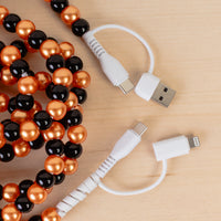 Load image into Gallery viewer, CC84 - 4-in-1 Extra Long Beaded Charging Cable - Orange &amp; Black
