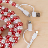 Load image into Gallery viewer, CC86 - 4-in-1 Extra Long Beaded Charging Cable - Red &amp; Pearl

