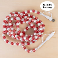 Load image into Gallery viewer, CC86 - 4-in-1 Extra Long Beaded Charging Cable - Red &amp; Pearl
