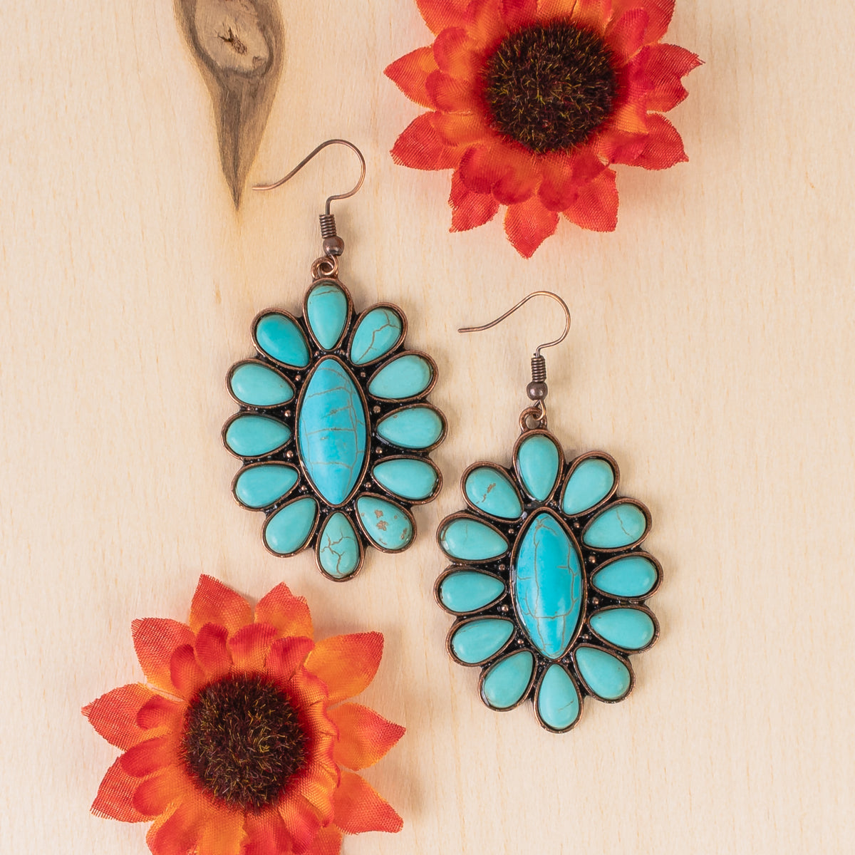 GGE114 - Squash Blossom Earrings - Turquoise & Copper