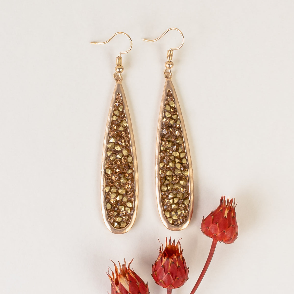 GGE24 - Rhinestone Teardrop Earrings - Gold