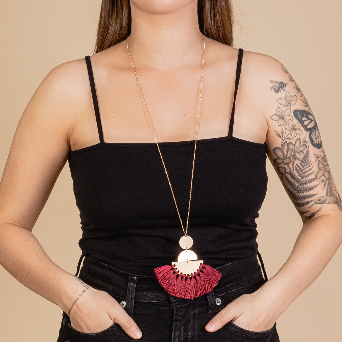 GGN37 - Geometric Tassel Necklace - Maroon